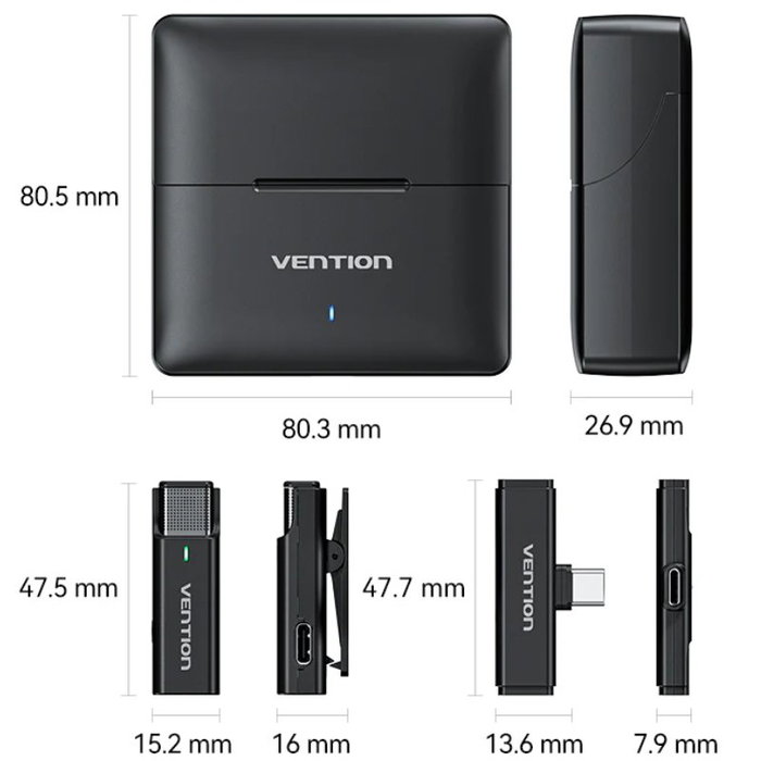 Vention NCAB0 Micrófono inalámbrico con clip USB tipo C - 2 unidades con receptor